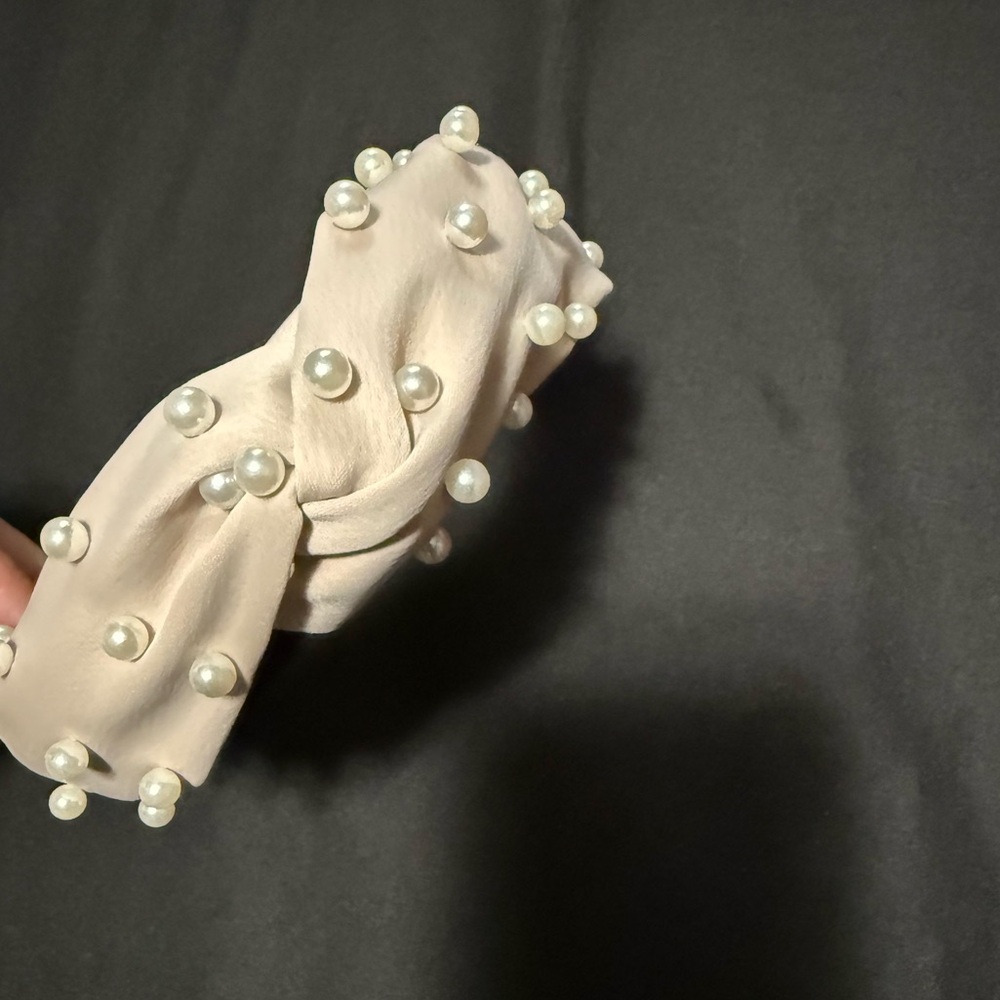 Elegant Pearl-Embellished Cream Headband